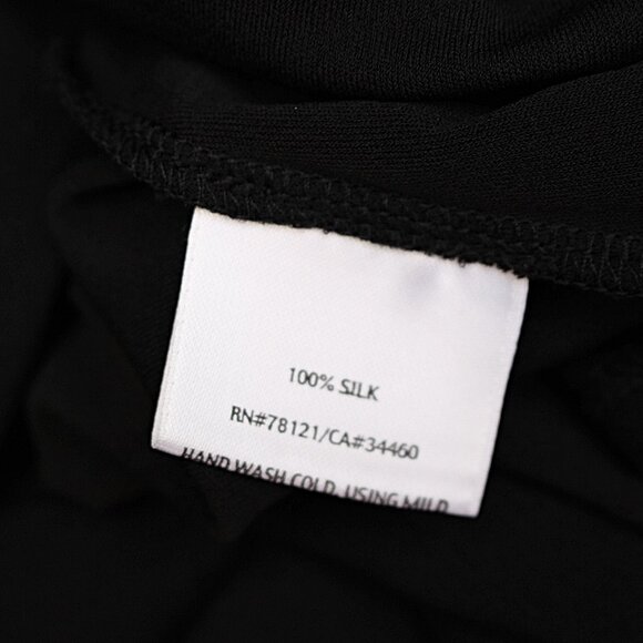 Eileen Fisher - Washable Stretch Silk Surplice (Faux Wrap) Dress, Black, PM Med - Picture 6 of 8